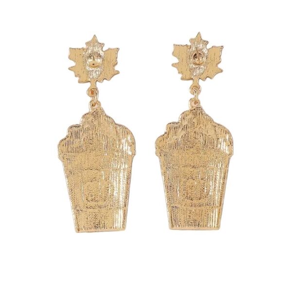 14k PUMPKIN SPICE LATTE cacappuccino coffee fall earrings - Picture 4 of 9
